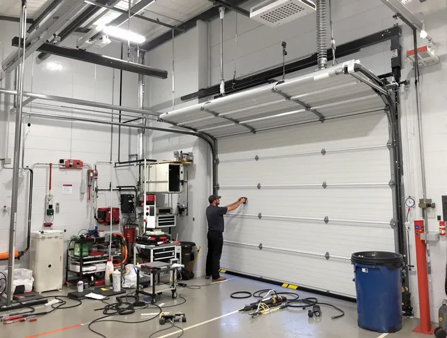 El Monte Garage Door Repair certified technician performing commercial door repair at a El Monte business facility