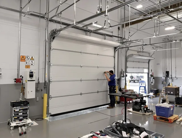 Commercial garage door repair being performed by El Monte Garage Door Repair expert in El Monte